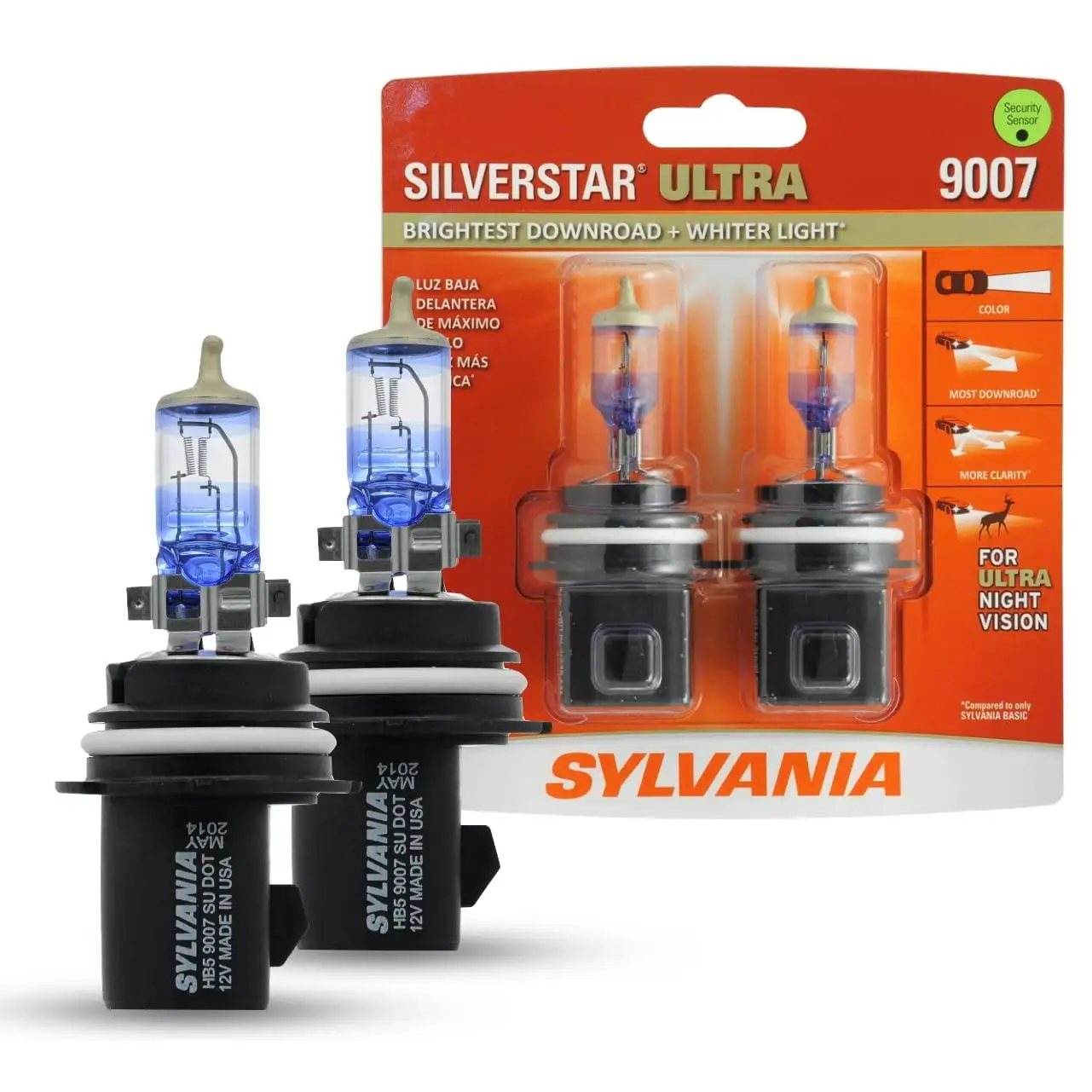 SYLVANIA - 9007 SilverStar MMF7 Ultra - High Performance Halogen Headlight High Beam. Low Beam and Fog Replacement Brightest Downroad with Whiter Light. Tri-Band Technology (Contains 2 Bulbs)