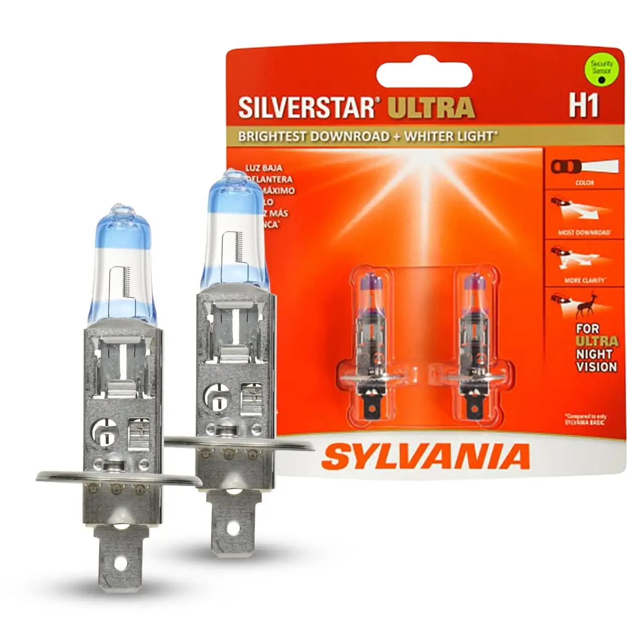 SYLVANIA - H1 SilverStar DC20 Ultra - High Performance Halogen Headlight High Beam. Low Beam and Fog Replacement Brightest Downroad with Whiter Light. Tri-Band Technology (Contains 2 Bulbs)