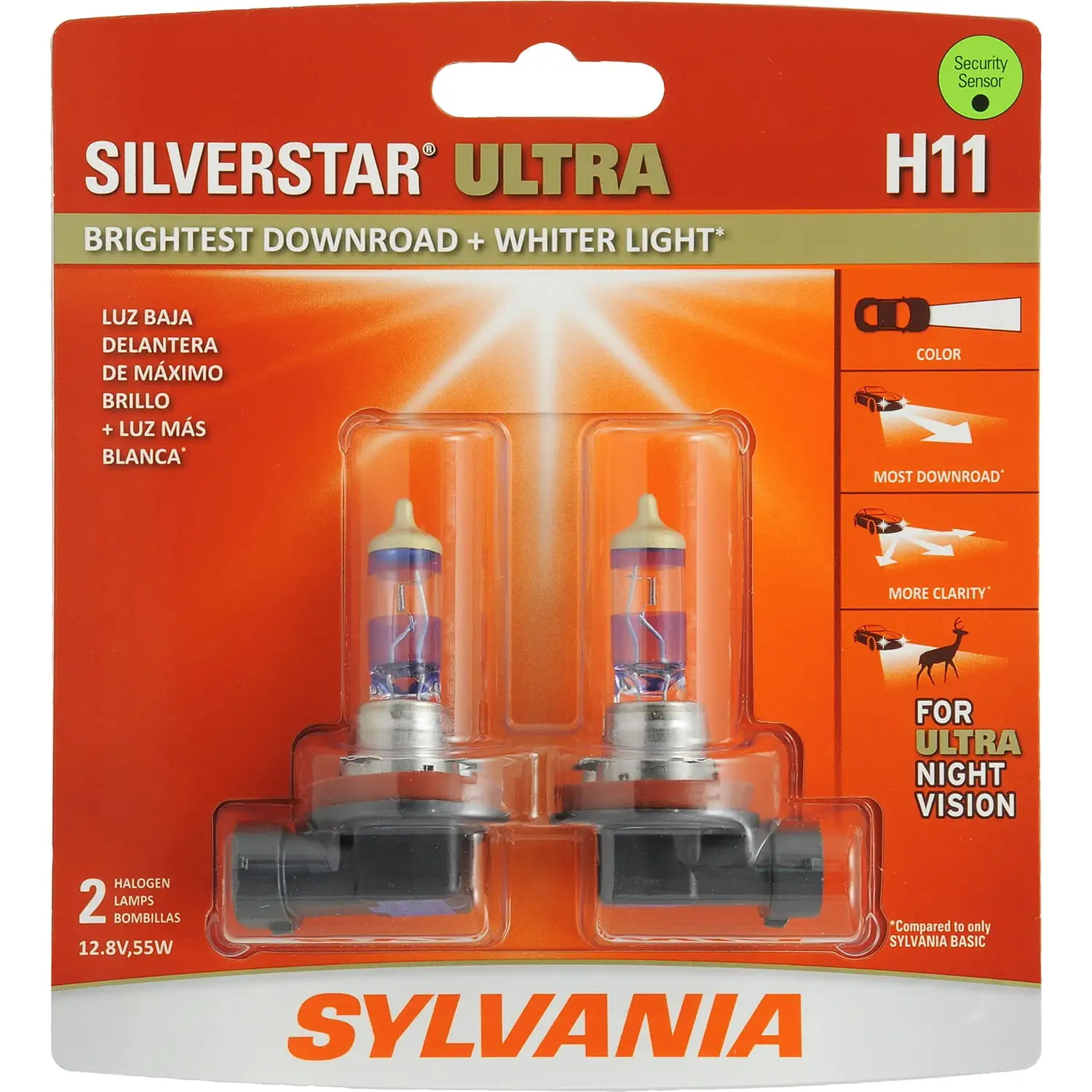 SYLVANIA H11 SilverStar ULTRA Halogen Headlight Bulb. 2 Pack