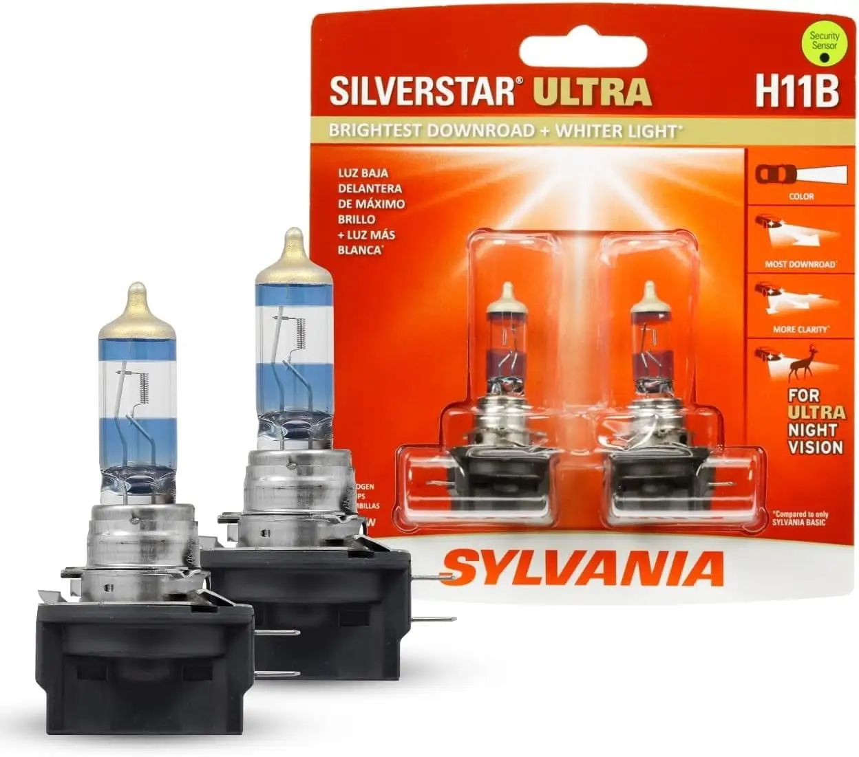 SYLVANIA - H11B SilverStar MMF7 Ultra - High Performance Halogen Headlight High Beam. Low Beam and Fog Replacement Brightest Downroad with Whiter Light. Tri-Band Technology (Contains 2 Bulbs)