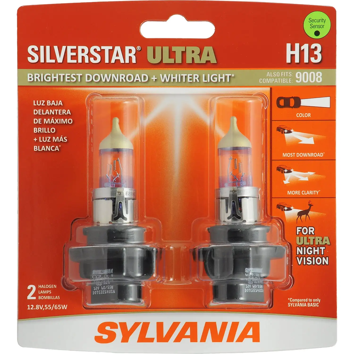 SYLVANIA H13 SilverStar ULTRA Halogen Headlight Bulb. 2 Pack