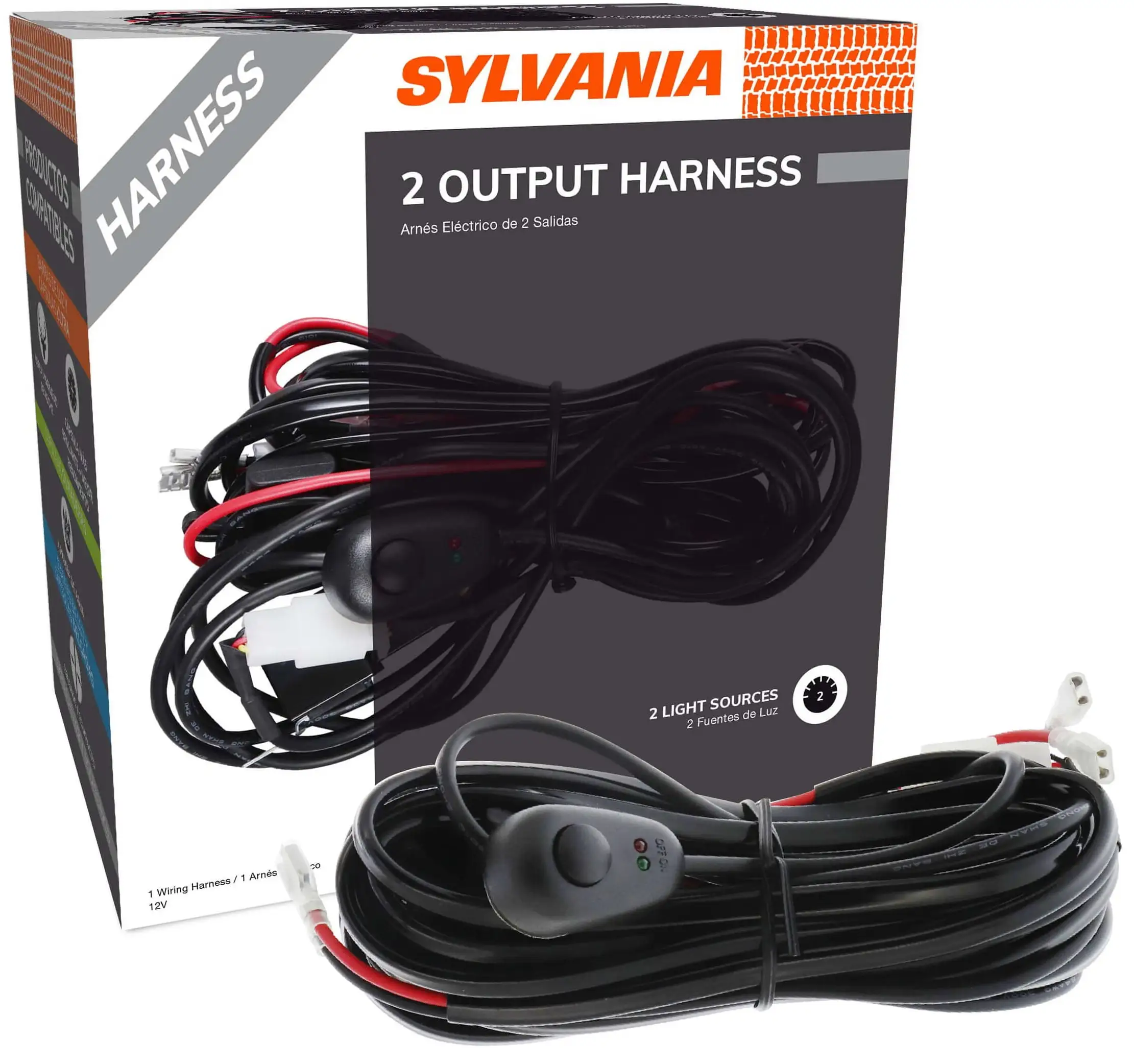 SYLVANIA Two Light Output LED Wiring Harness - 12V On Off Switch Power Relay. Blade Fuse. Power Two Light Sources. Off Road Lights. LED Work Light. for Truck. Boat. ATV. UTV. SUV. 4x4 (1 PC)