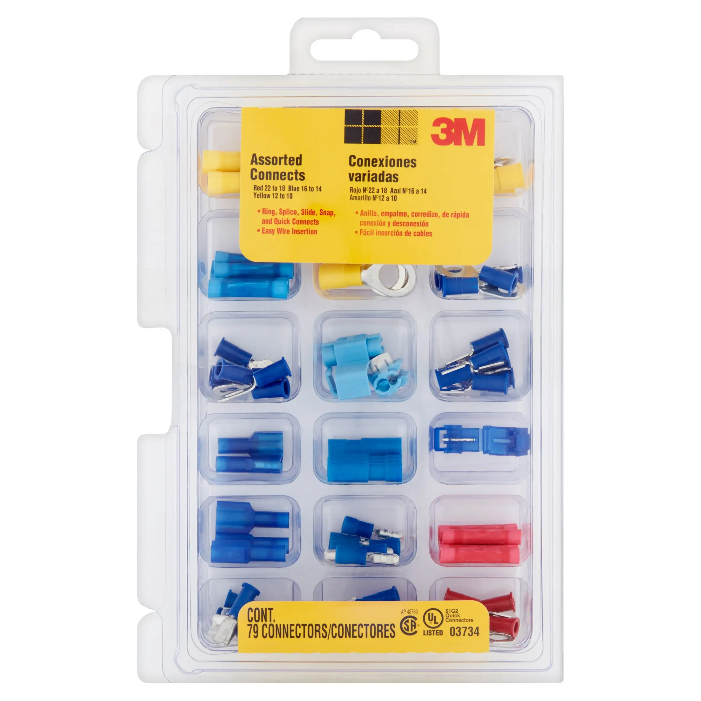 Scotch 3734 Electrical Connector Kit. For Red 22 to 18 ga Wire. Blue 16 to 14 ga Wire and Yellow 12 to 10 ga Wire