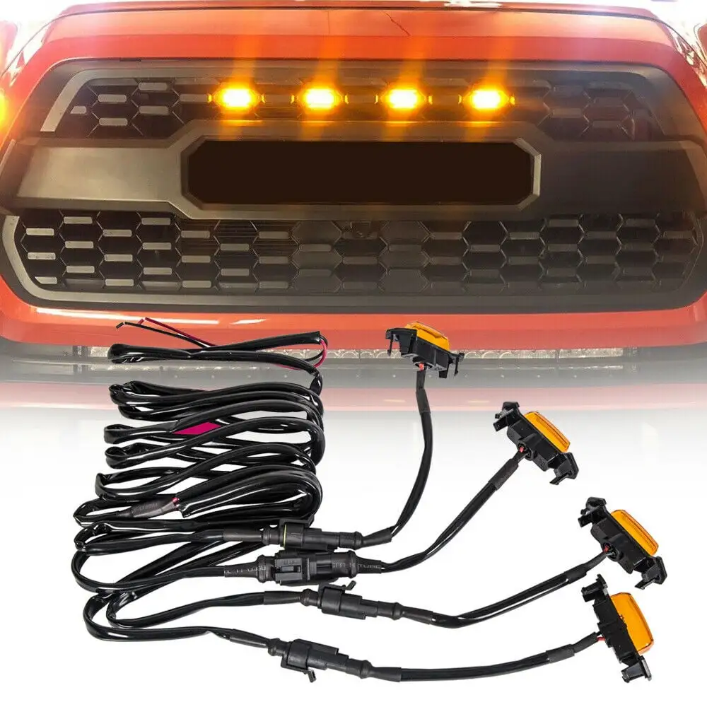 Set 4pcs Grille Led Amber Lights Light For 2016-2021 Toyota Tacoma Pro