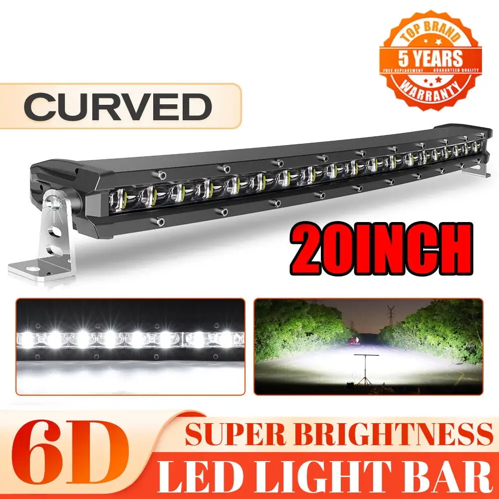 Slim Curved 20 26 32 38 44 50 LED Light Bar Single Row Off Road Driving ATV SUV