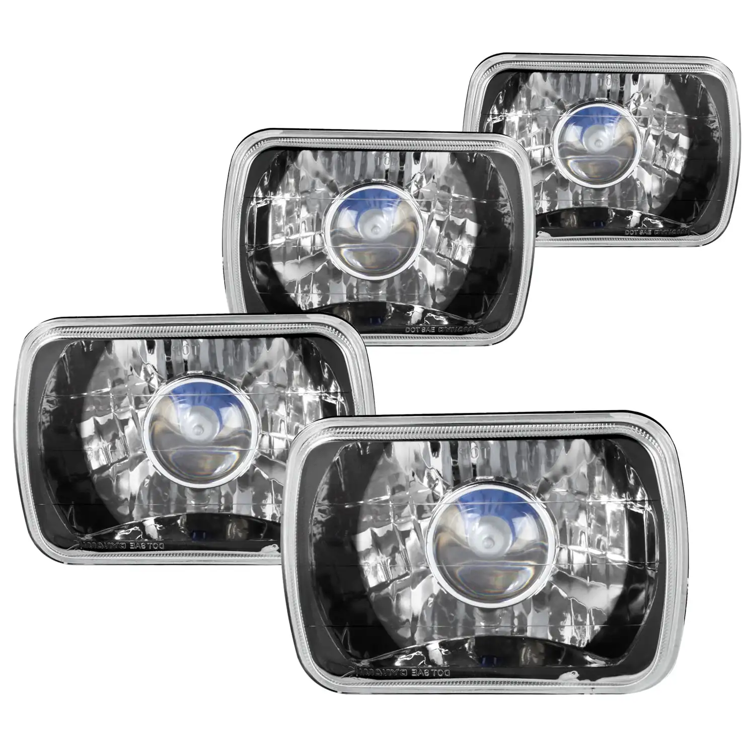 Spec-D Tuning 4Pc Black 4x6 Square Diamond Cut Projector Headlights + H4 Bulbs Conversion Kit Left + Right Pair Headlamps Assembly