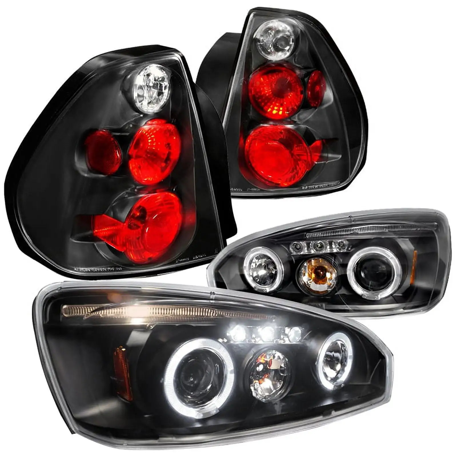 Spec-D Tuning Black Clear Halo LED Projector Headlights + Rear Tail Brake Lamps Compatible with 2004-2007 Chevy Malibu Left + Right Pair Headlamps Assembly