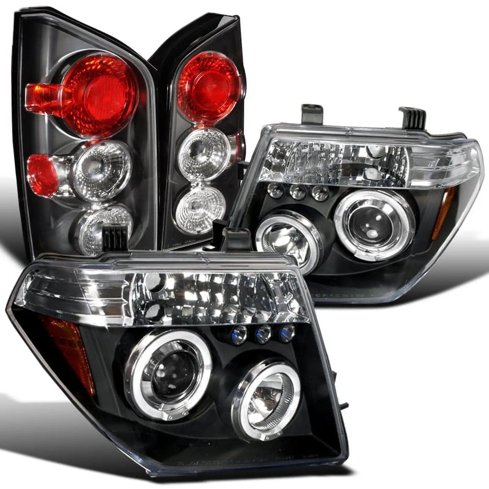 Spec-D Tuning Black Halo Projector Headlights + Tail Lights Compatible with 2005-2007 Nissan Pathfinder. Left + Right Pair Assemblies