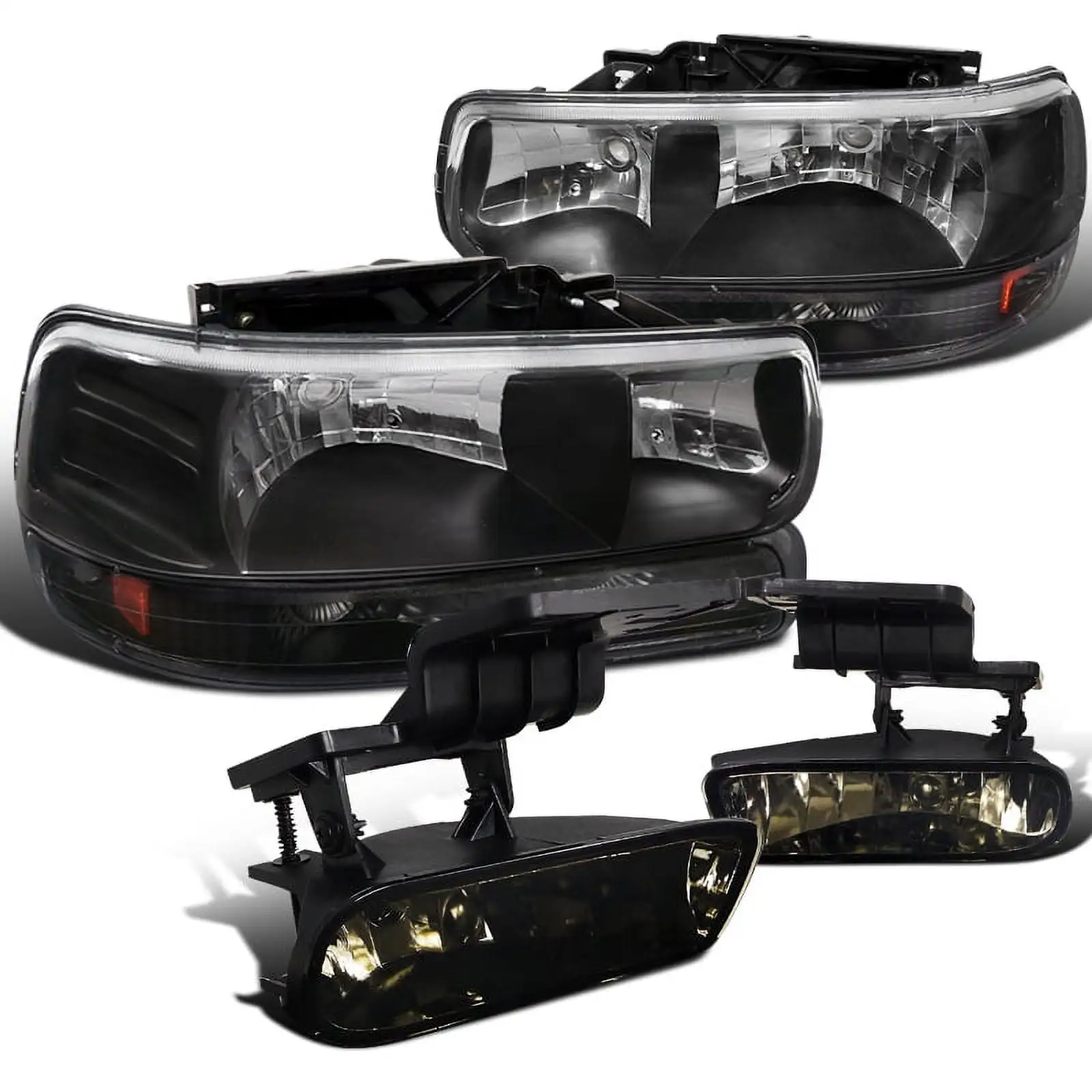 Spec-D Tuning Black Headlights Bumper Lamps + Smoke Fog Light Compatible with 2000-2006 Chevy Chevrolet Suburban/Tahoe Left + Right Pair Headlamps Assembly