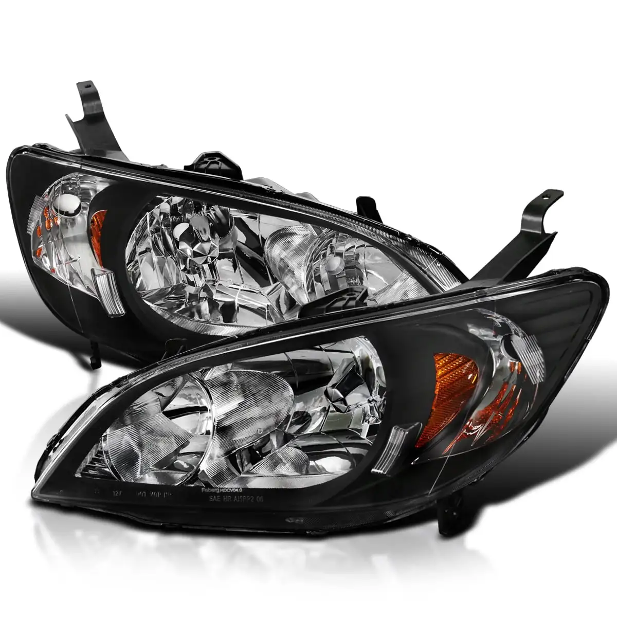 Spec-D Tuning Black Headlights Compatible with 2004-2005 Honda Civic 2Dr Coupe/4Dr Sedan L+R Pair Head Light Lamp Assembly