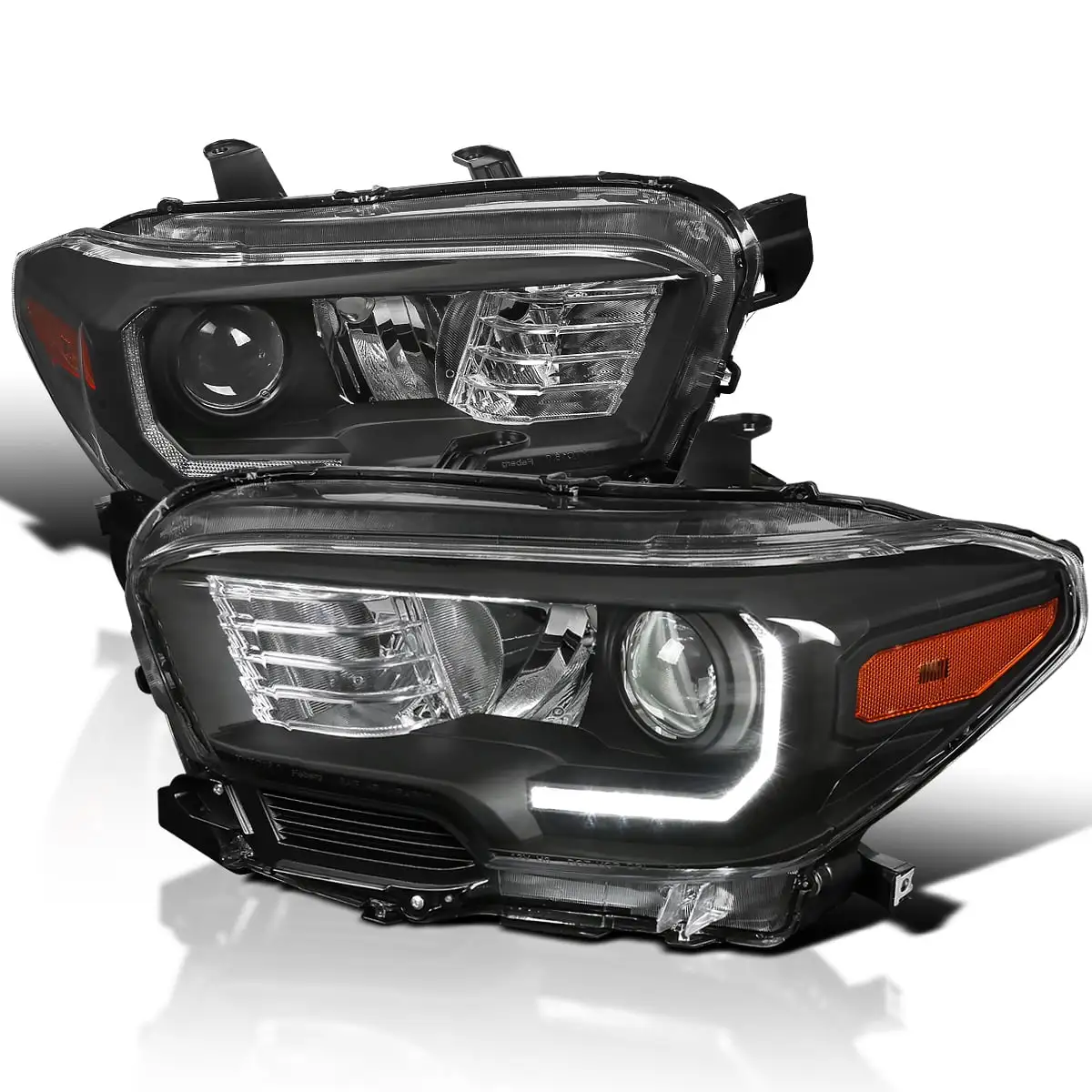 Spec-D Tuning Black Housing LED Projector Headlights Compatible with 2016-2022 Toyota Tacoma with factory LED daytime running lights Left + Right Pair Headlamps Assembly