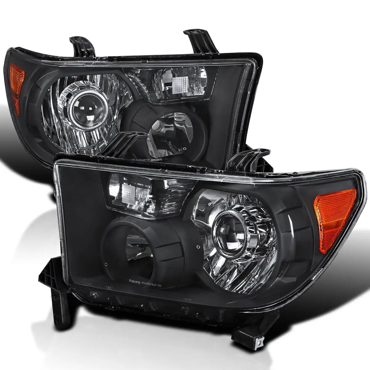 Spec-D Tuning Black Projector Headlights Retro Style Compatible with 2007-2013 Toyota Tundra. 2008-2014 Toyota Sequoia Left + Right Pair Headlamps Assembly