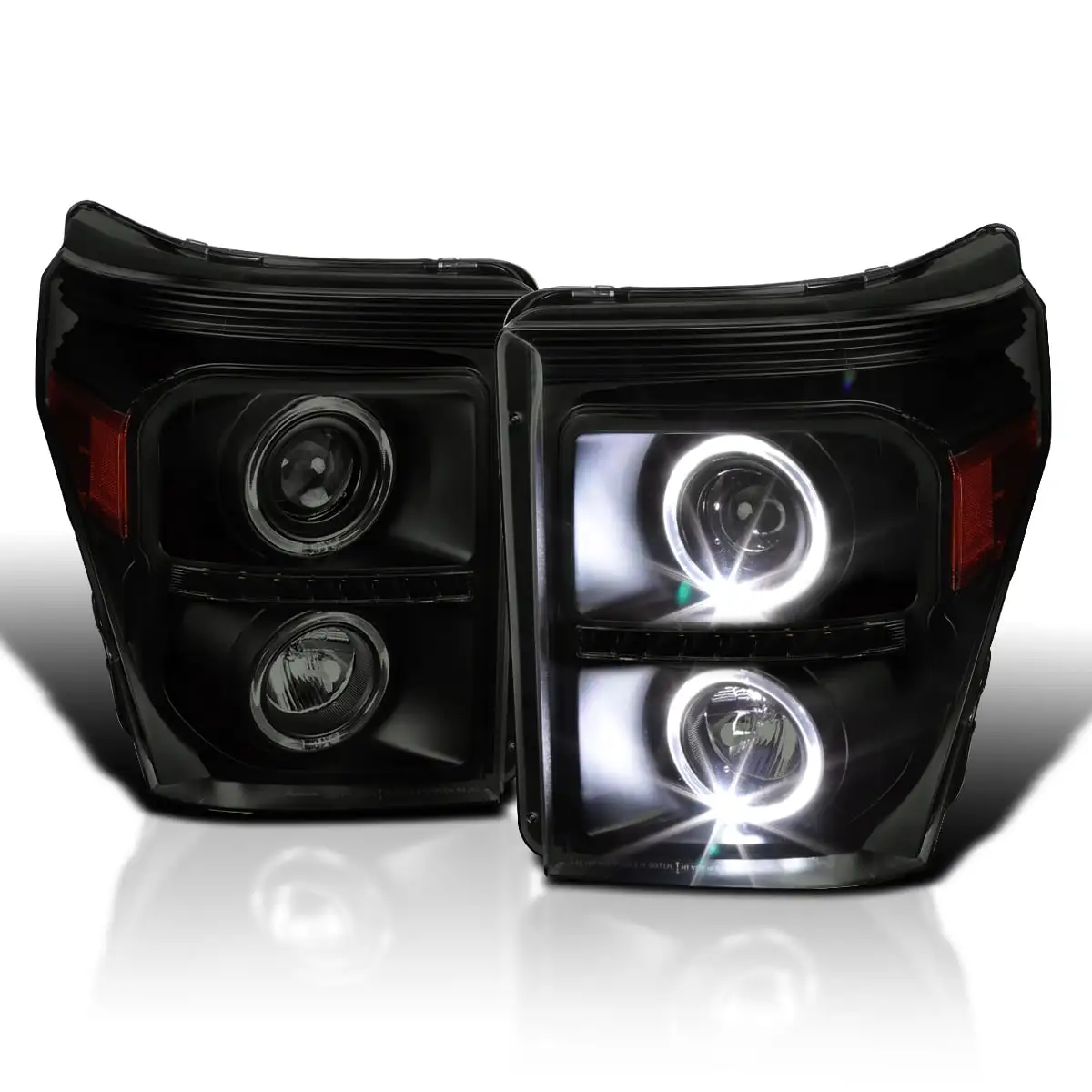 Spec D Tuning Black & Smoke Dual Halo Projector Headlights with LED Turn Signal for 2011-2016 Ford F-250