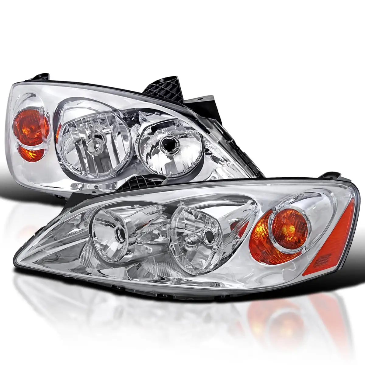 Spec-D Tuning Chrome Clear Headlights Compatible with 2005-2010 Pontiac G6 L+R Pair Head Light Lamp Assembly