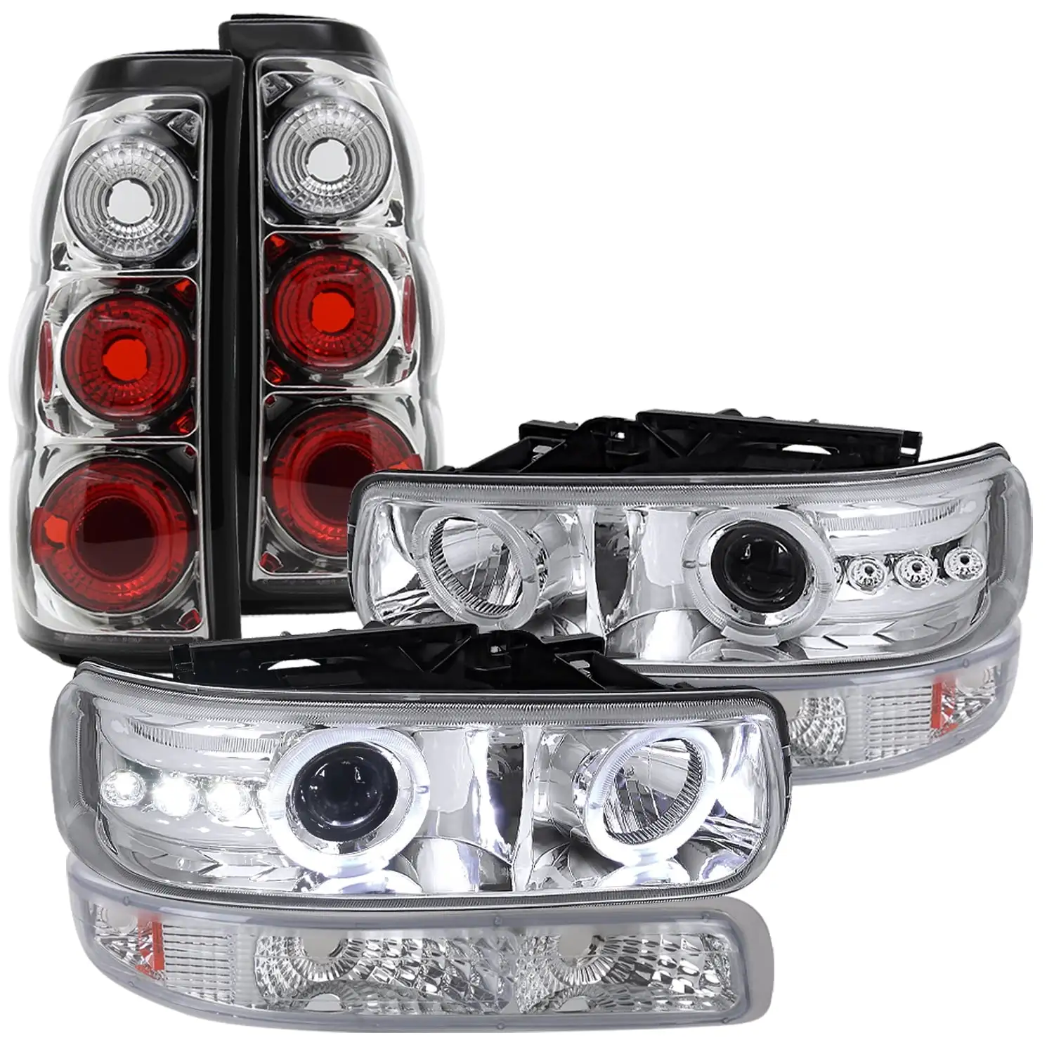 AKKON - For 01-04 Toyota Tacoma Smoked Headlights W/ Corner light + Bumpr light + Red Tail light Combo