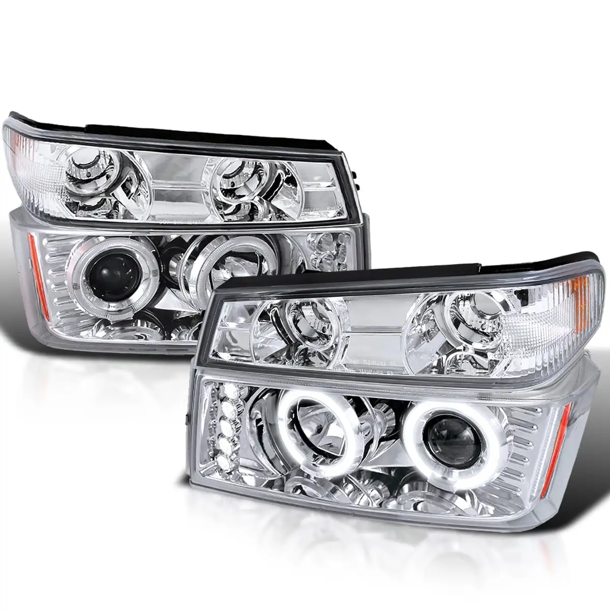 Spec-D Tuning Chrome Housing Clear Lens LED Halo Projector Headlights + Bumper Lights Compatible with 2004-2012 Chevy Colorado. 2004-2012 GMC Canyon Left + Right Pair Headlamps Assembly