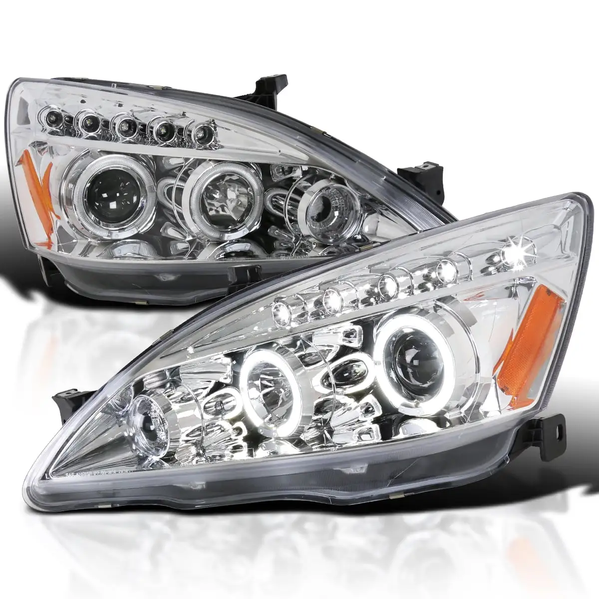 Spec-D Tuning Chrome Housing Clear Lens Projector Headlights Compatible with 2003-2007 Honda Accord 2/4Dr Left + Right Pair Headlamps Assembly