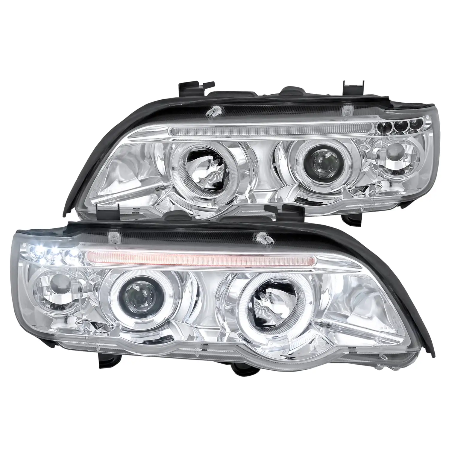 Spec-D Tuning Dual Halo Led Chrome Housing Clear Lens Projector Headlights for 2001-2003 BMW X5 Head Light Assembly Left + Right Pair