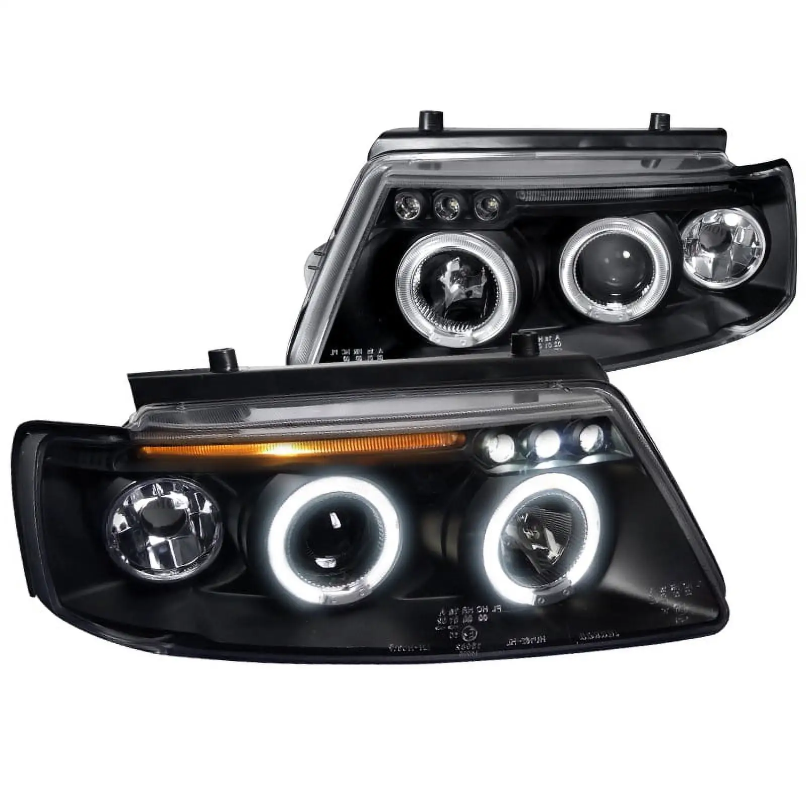 Spec-D Tuning Dual Halo Led Projector Headlights Black for 1997-2000 Volkswagen Passat Head Light Assembly Left + Right Pair