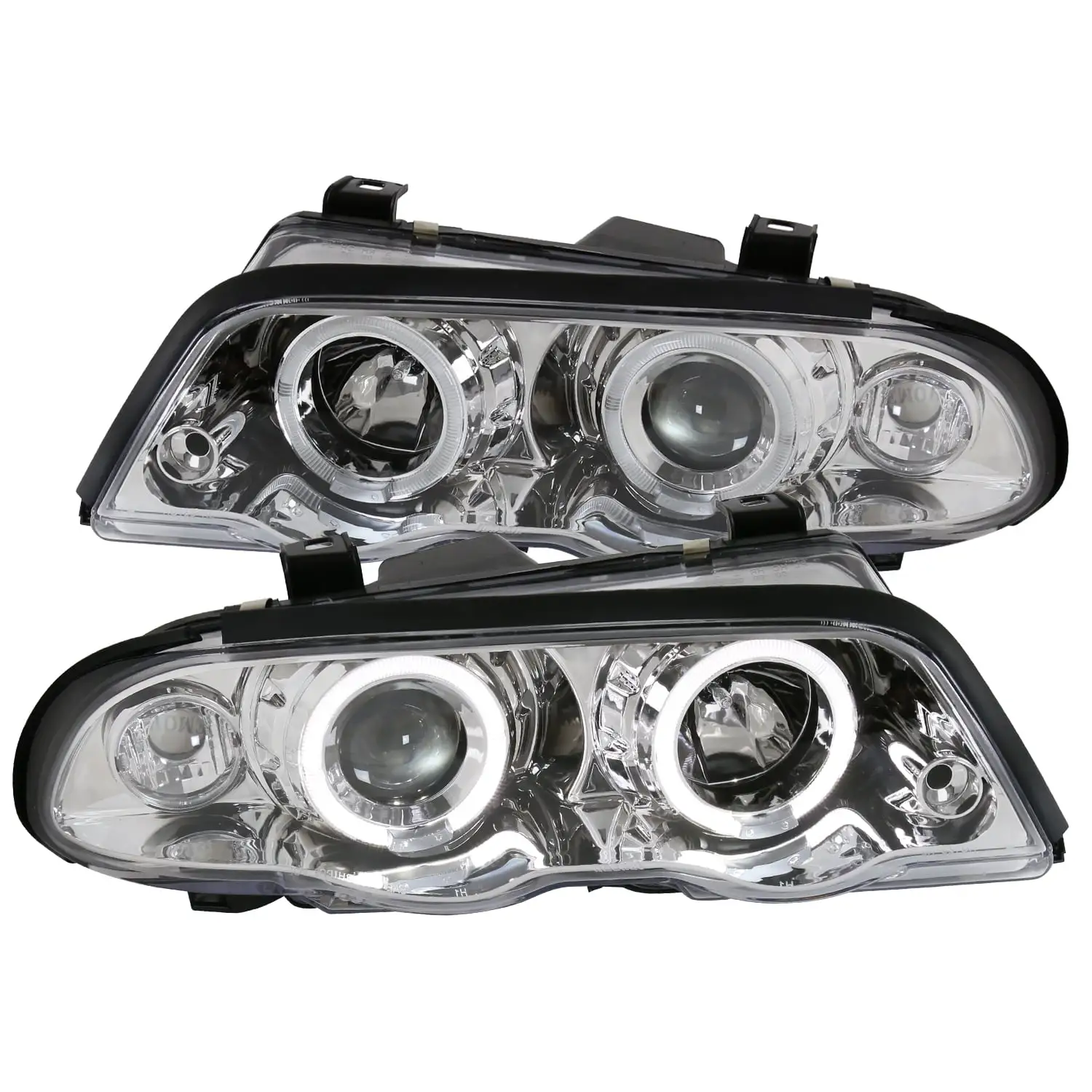 Spec-D Tuning Dual Halo Projector Headlights Chrome for 1999-2001 BMW E46 4Dr 323I 328I 330I Head Light Assembly Left + Right Pair