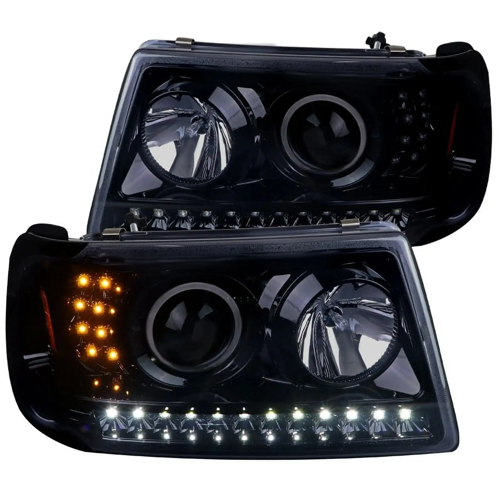 Spec-D Tuning Glossy Black LED DRL Strip Projector Headlights Signal for 2001-2011 Ranger Head Light Assembly Left + Right Pair