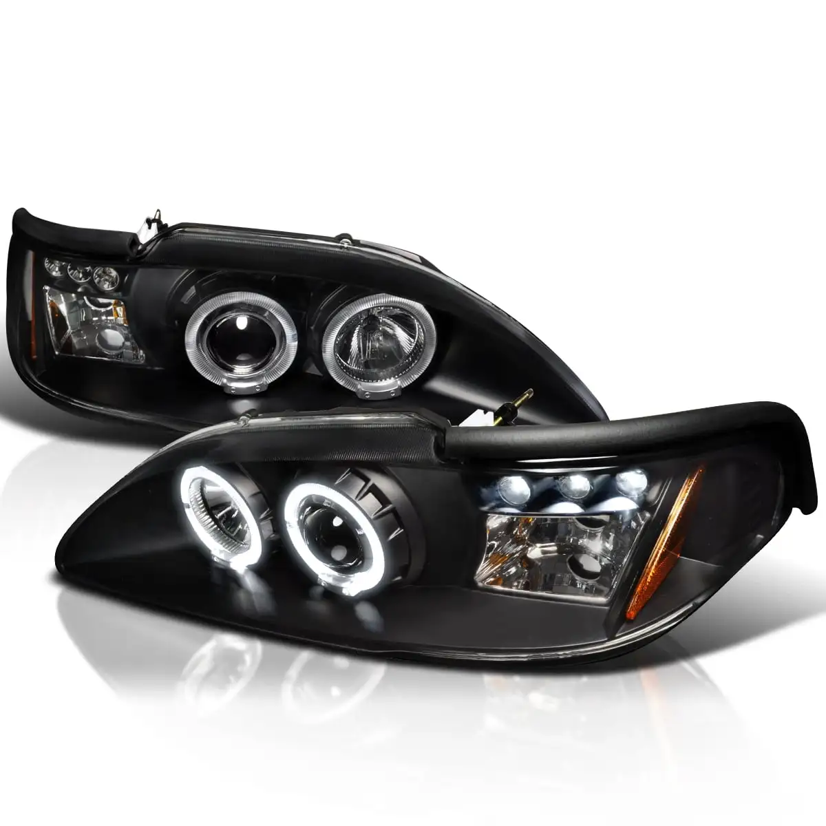 Spec-D Tuning Halo LED Projector Headlights for 94 to 98 Ford Mustang- Black - 10 x 20 x 25 in.