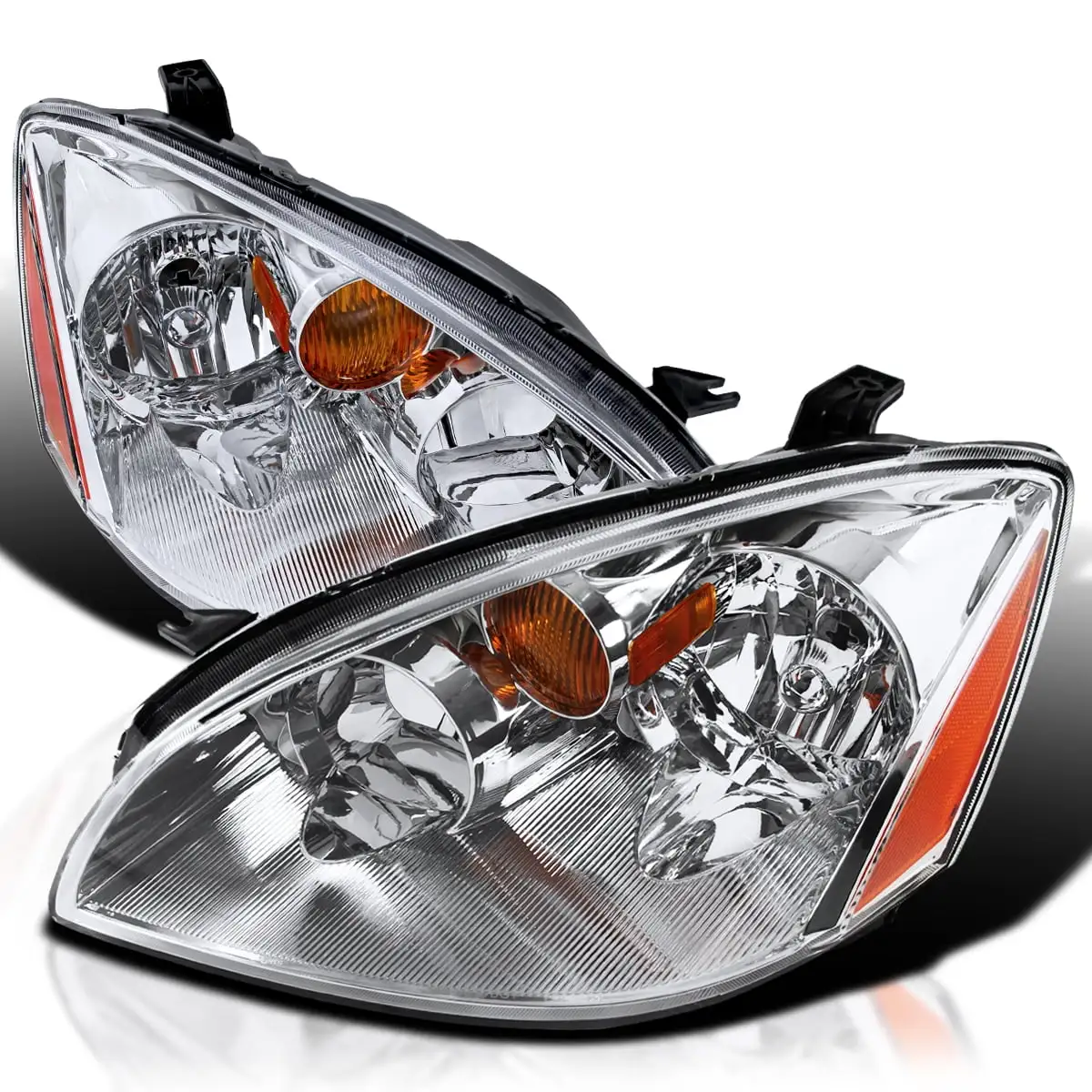 Spec-D Tuning Jdm Chrome Clear Headlights W/ Amber Reflector Compatible with 2002-2004 Nissan Altima L+R Pair Head Light Lamp Assembly