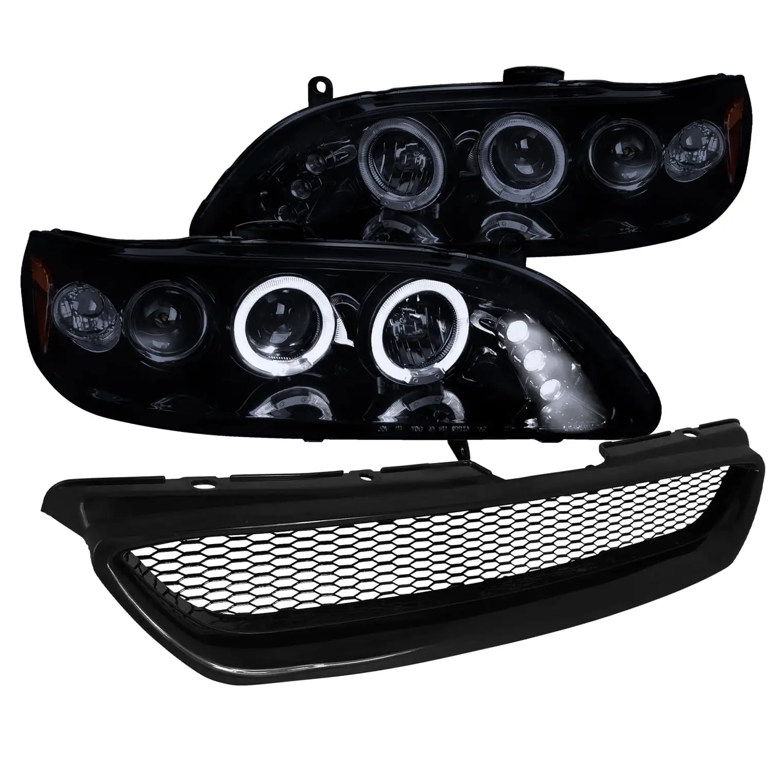 Spec-D Tuning Jdm Glossy Black Projector Headlights Hood Grille Guard Compatible with 1998-2002 Honda Accord Lx Ex Left + Right Pair Headlamps Assembly