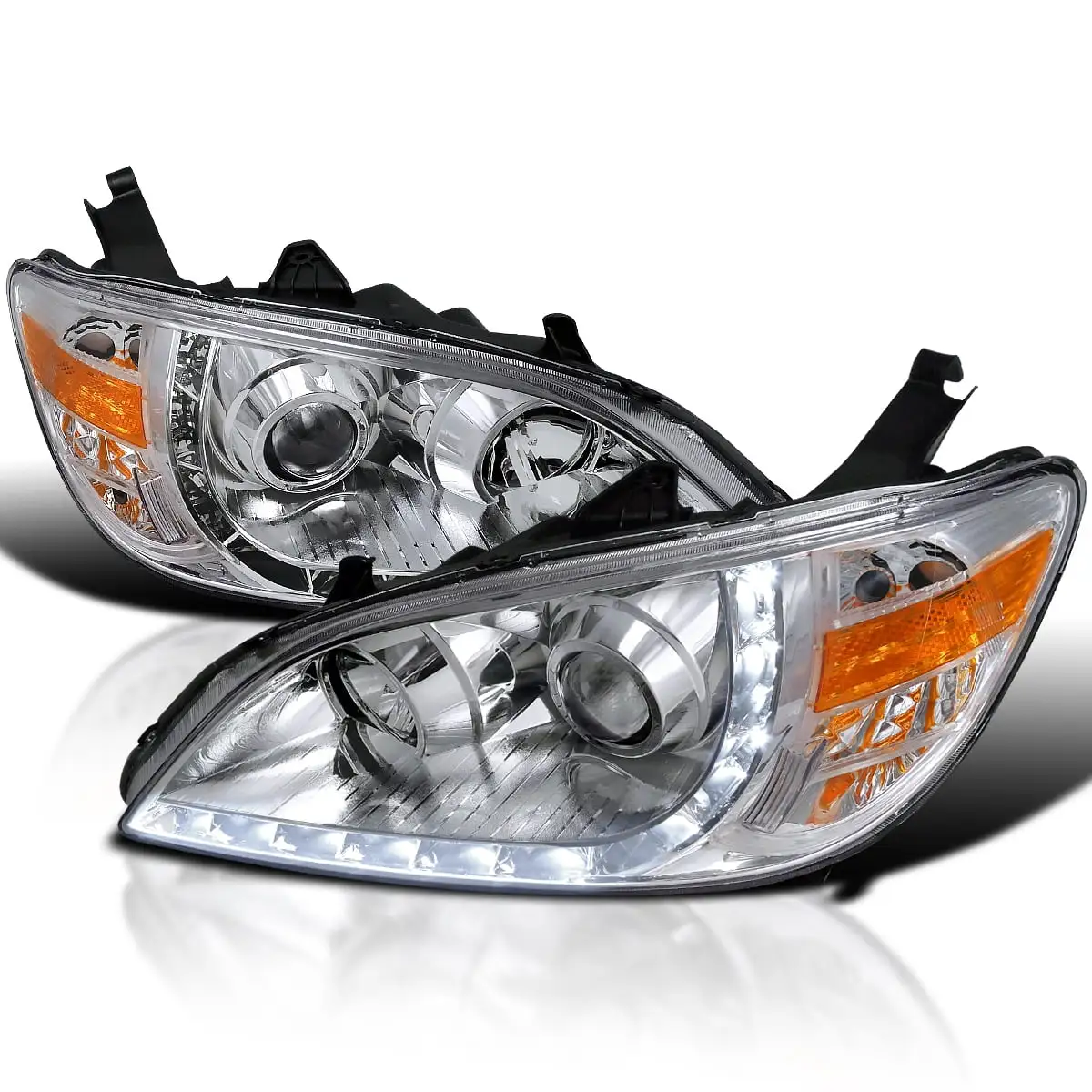 Spec-D Tuning LED Chrome Housing Clear Lens R8 Style Projector Compatible with 2004-2005 Honda Civic 2 Door Coupe. 2004-2005 Honda Civic 4 Door Sedan Left + Right Pair Headlamps Assembly