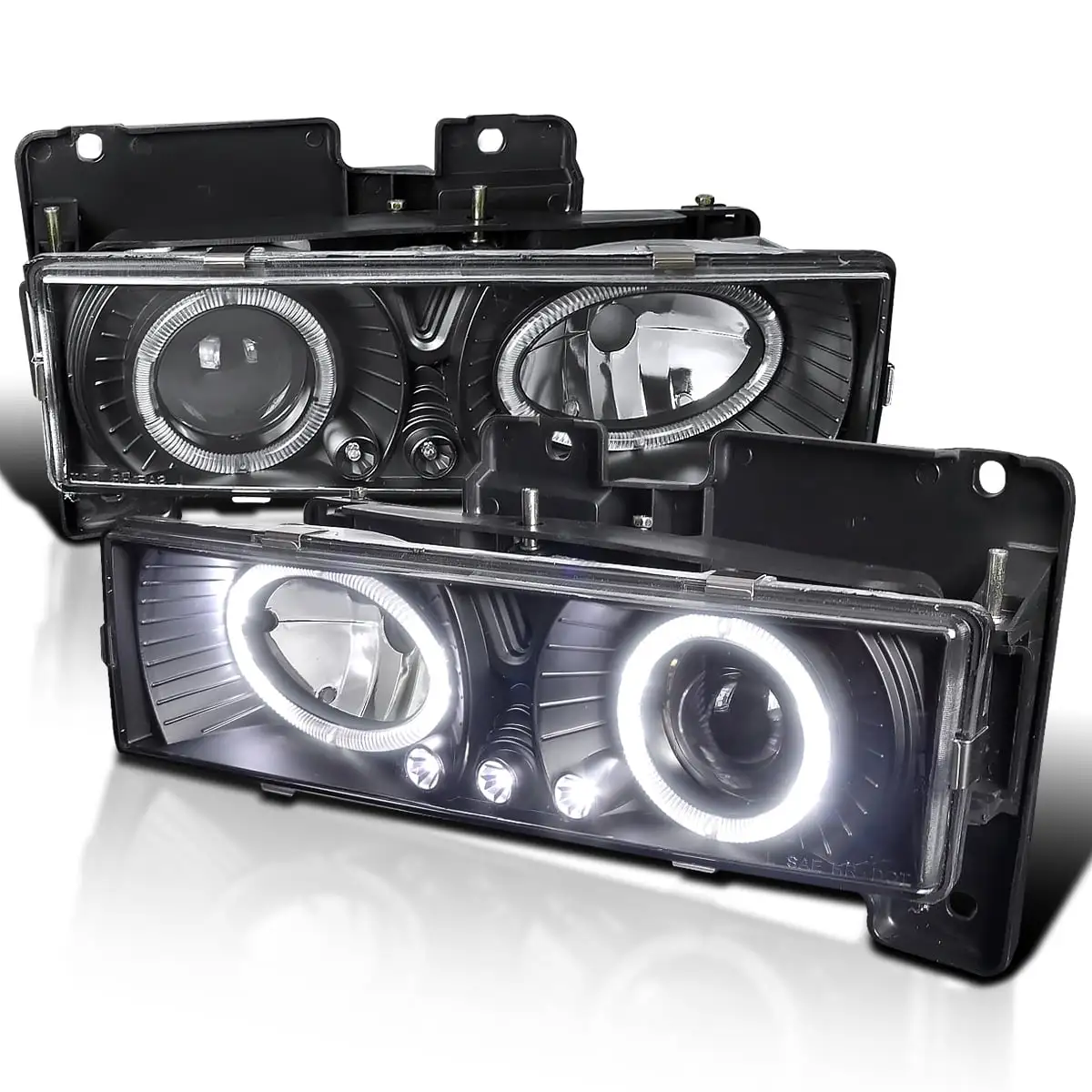 Spec-D Tuning LED Halo Black Housing Clear Lens Projector Headlights Compatible with 1988-1998 Chevy/GMC C10 Pickup. C/K. Sierra. Silverado. Yukon. Suburban.Tahoe Left + Right Pair Headlamps Assembly