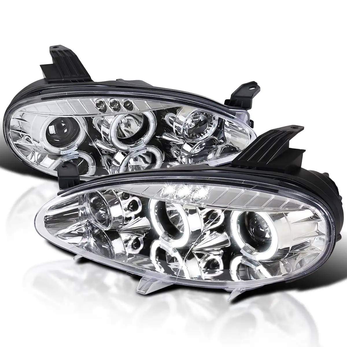 Spec-D Tuning LED Halo Chrome Housing Clear Lens Projector Headlights Compatible with 2001-2005 Mazda Miata MX-5 Left + Right Pair Headlamps Assembly