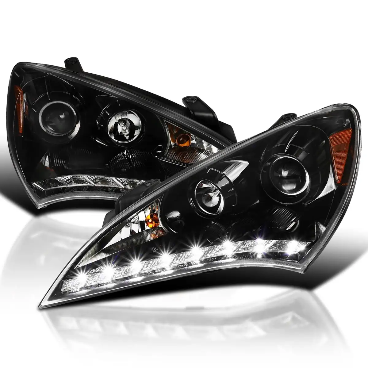 Spec-D Tuning LED Jet Black Projector Headlights Compatible with 2010-2012 Hyundai Genesis 2Door Coupe. Left + Right Pair Headlamps Assembly