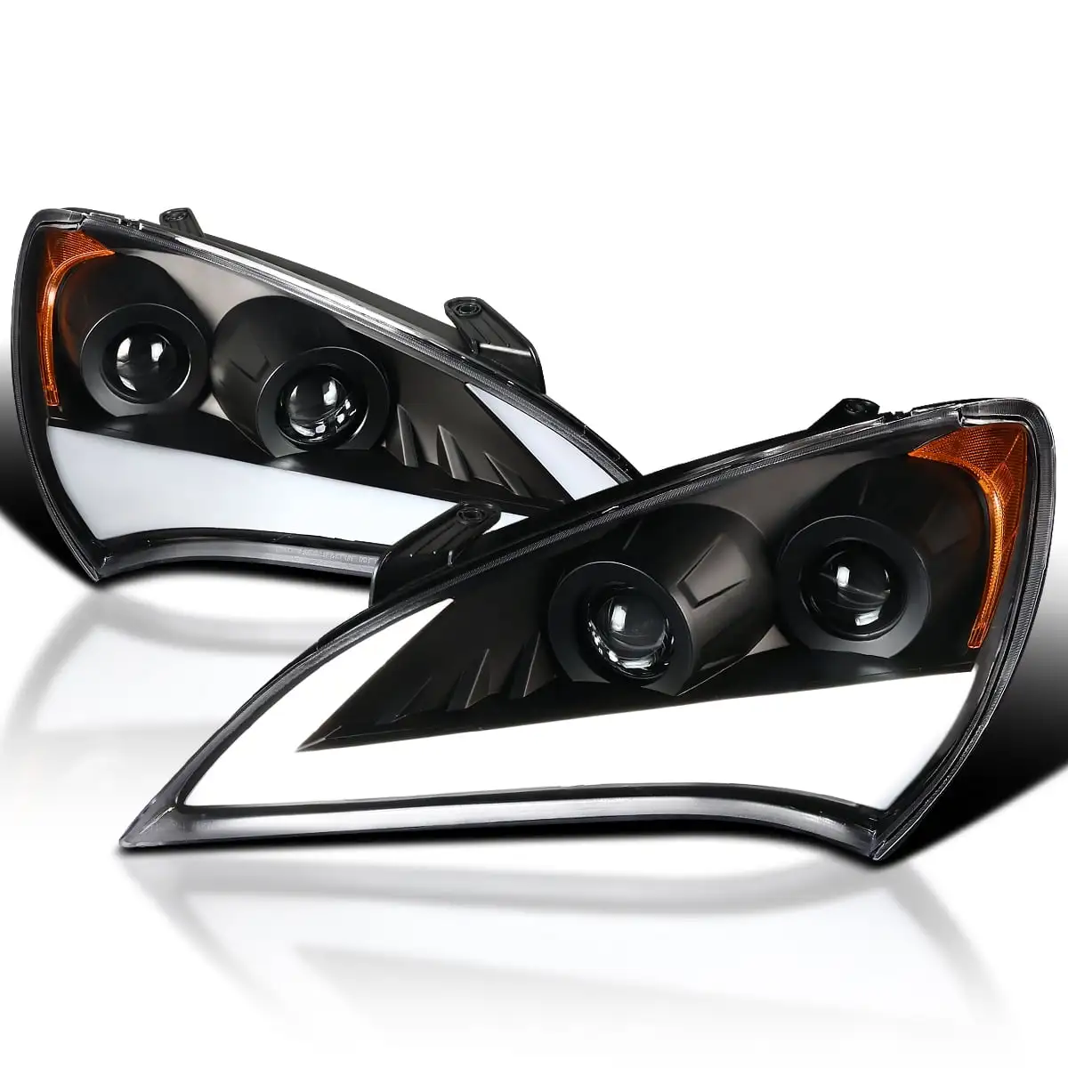 Spec-D Tuning LED Light Bar Black Housing Clear lens Projector Headlights w/ Sequential Signal Compatible with 2010-2012 Hyundai Genesis Coupe. Left + Right Pair Headlamps Assembly