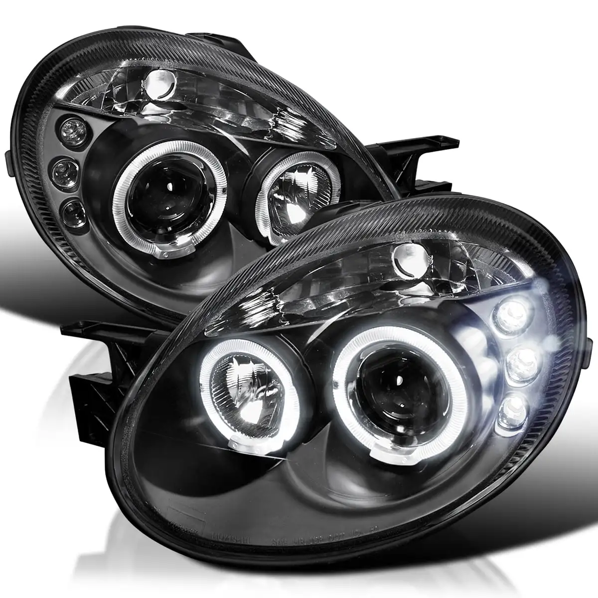 Spec-D Tuning LED Pro Headlights Black Compatible with 2003-2005 Dodge Neon Left + Right Pair Headlamps Assembly