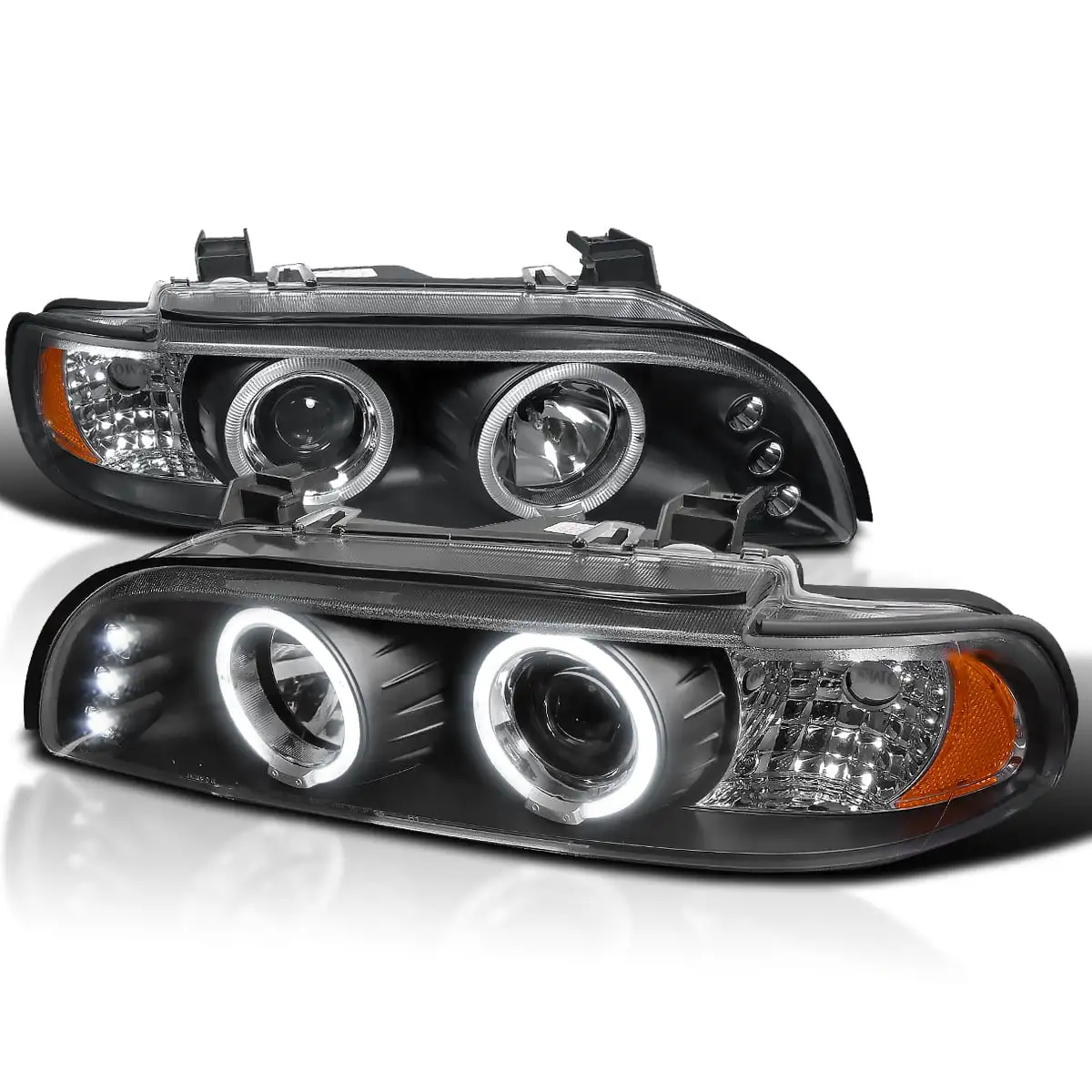 Spec-D Tuning LED Projector Headlights Black Compatible with 1996-2003 BMW E39 5-Series All Without OE Xenon Headlights Left + Right Pair Headlamps Assembly