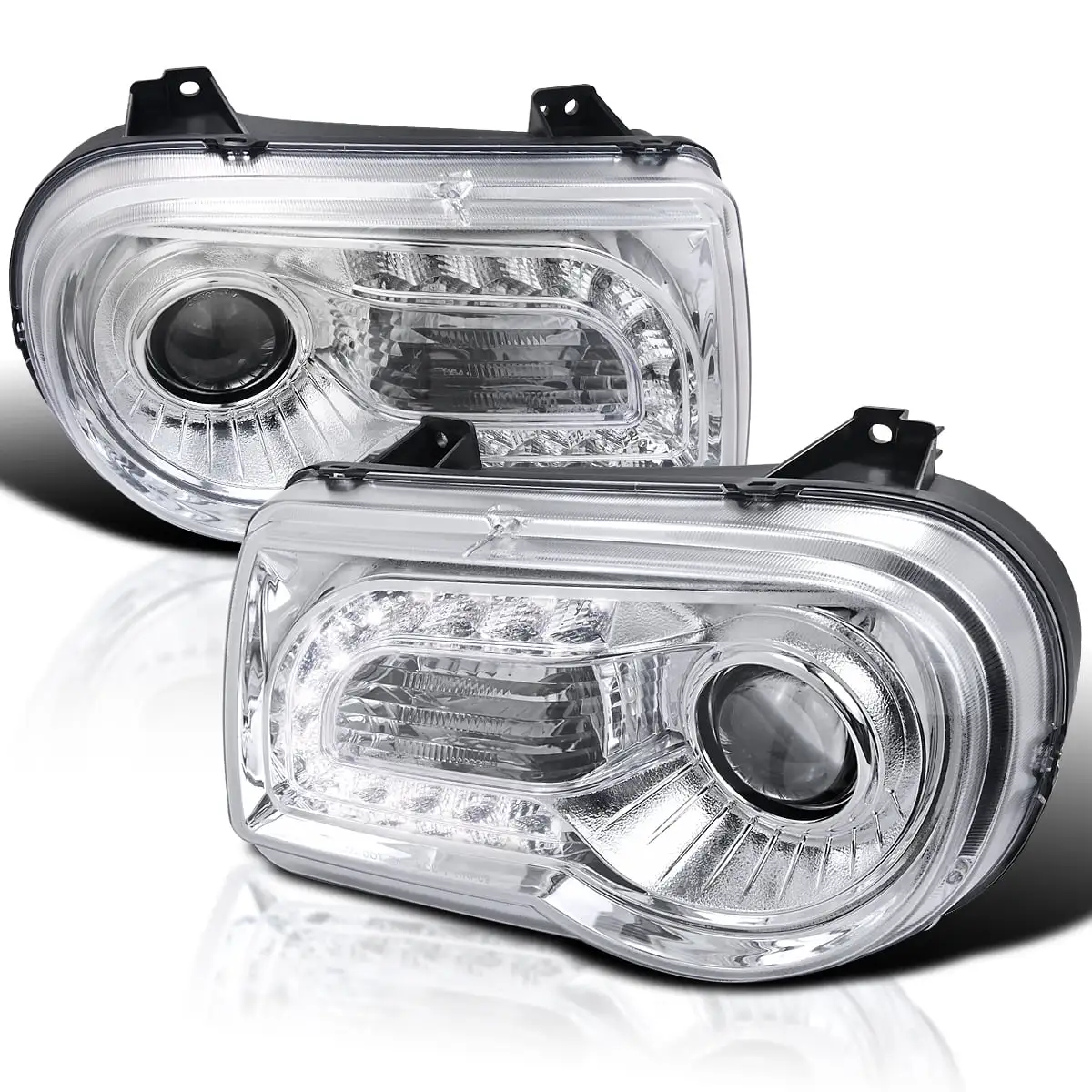 Spec-D Tuning LED Strip Projector Headlights Compatible with 2005-2010 Chrysler 300C/300C AWD/HEMI/SRT-8. Left + Right Pair Headlamps Assembly