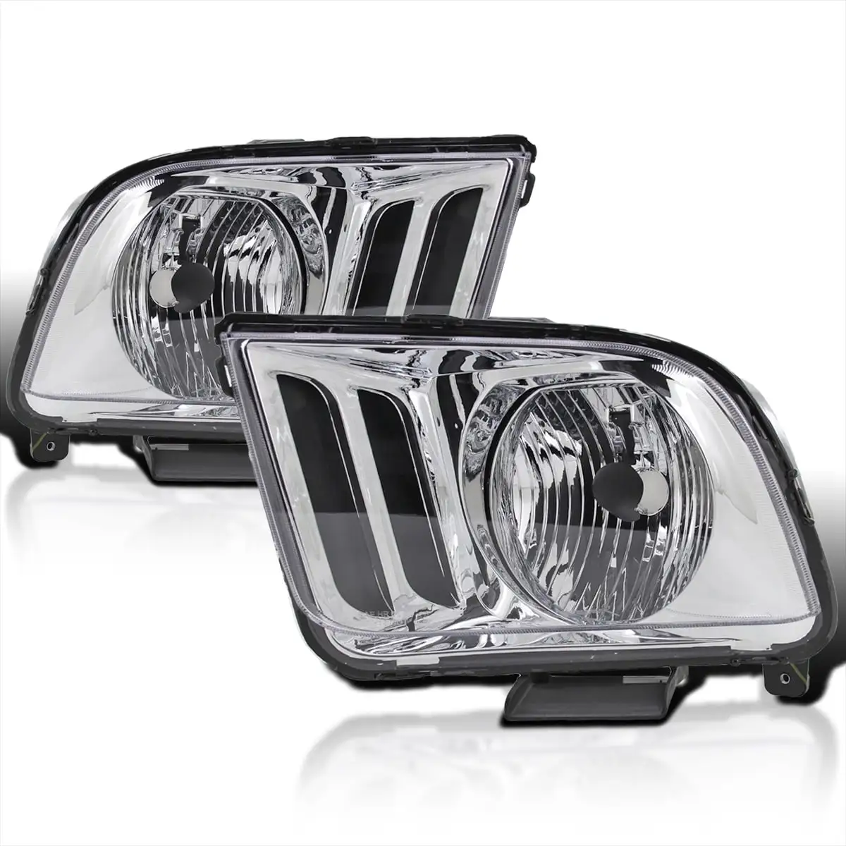 Spec-D Tuning Oem 2005-2009 Mustang Chrome Crystal Headlights Lamps Clear Lens 05 06 07 08 09 (Left + Right)