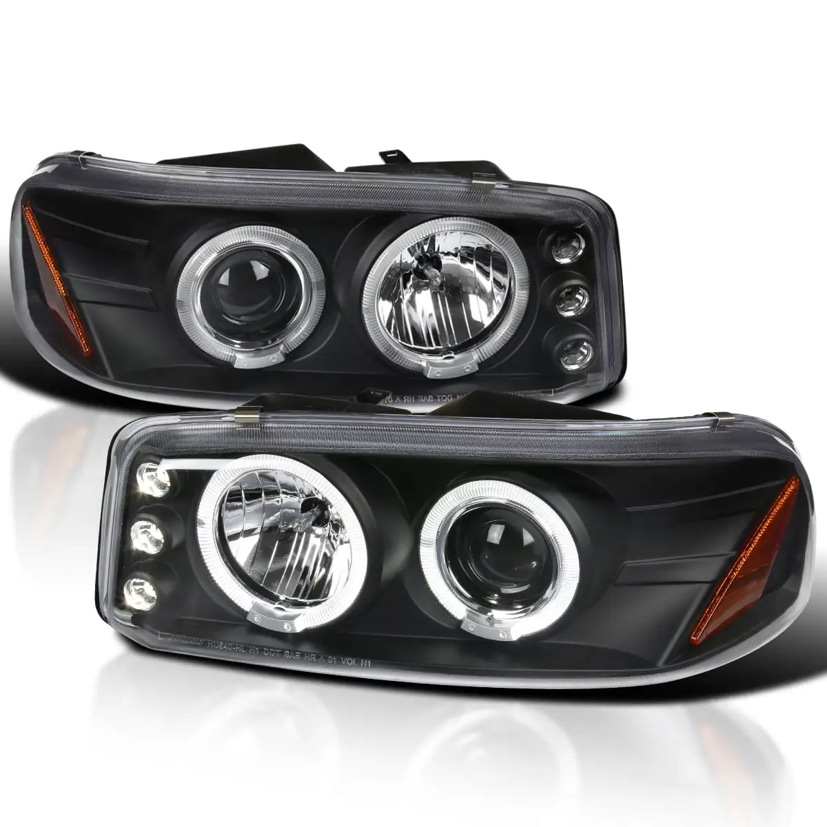 Spec-D Tuning Projector Black Compatible with 1999-2006 GMC Sierra 1500/2500/3500. Left + Right Pair Headlamps Assembly