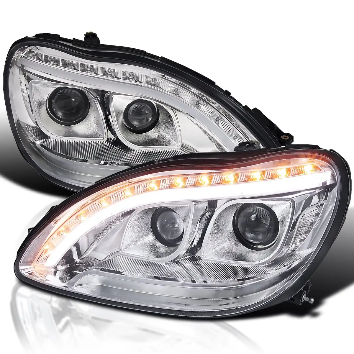 Spec-D Tuning Projector Headlight Chrome for 98 to 06 Benz W220- 14 x 27 x 30 in.