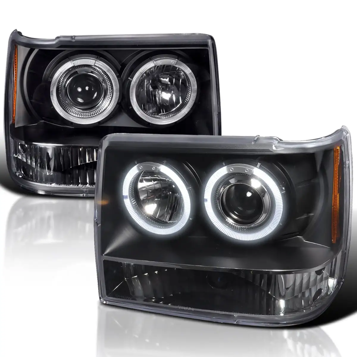 Spec-D Tuning Projector Headlights Black Compatible with 1993-1996 Jeep Grand Cherokee. Left + Right Pair Headlamps Assembly