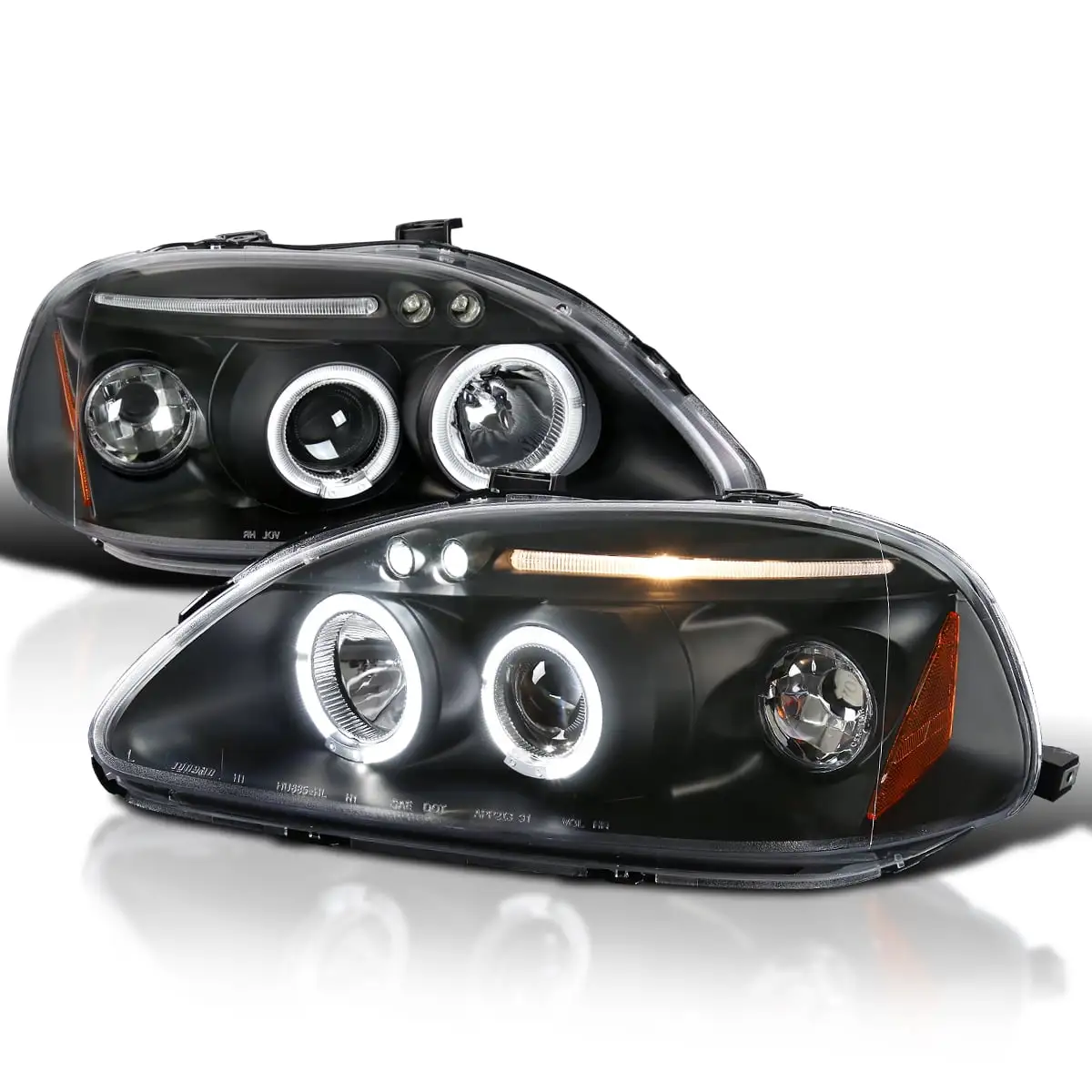 Spec-D Tuning Projector Headlights Black Compatible with 1996-1998 Honda Civic Left + Right Pair Headlamps Assembly