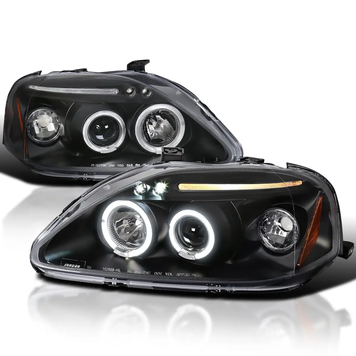 Spec-D Tuning Projector Headlights Black Compatible with 1999-2000 Honda Civic Left + Right Pair Headlamps Assembly