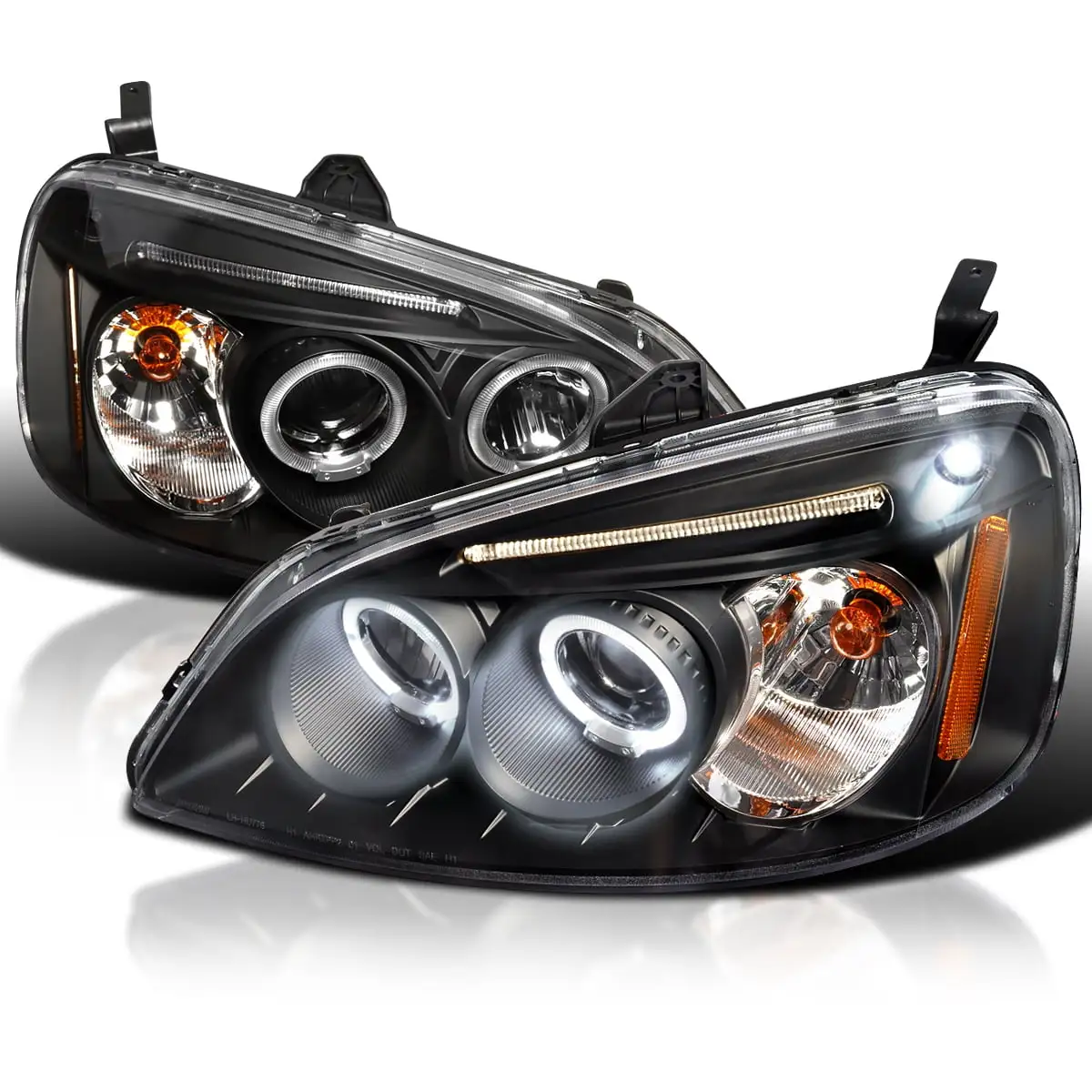 Spec-D Tuning Projector Headlights Head Lamps Black Compatible with 2001-2003 Honda Civic 2 Door Coupe. 2001-2003 Honda Civic 4 Door Sedan Left + Right Pair Headlamps Assembly