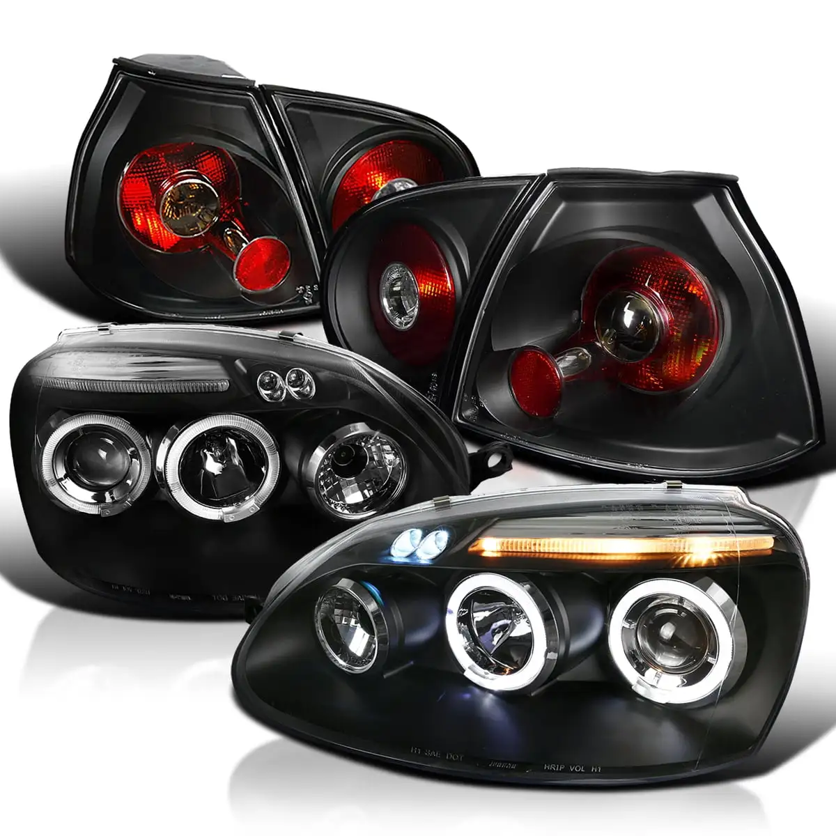 Spec-D Tuning Retro Style Projector Headlights Black w/ 8-LED Fog Lamps Compatible with Volkswagen Golf Rabbit Left + Right Pair Headlamps Assembly