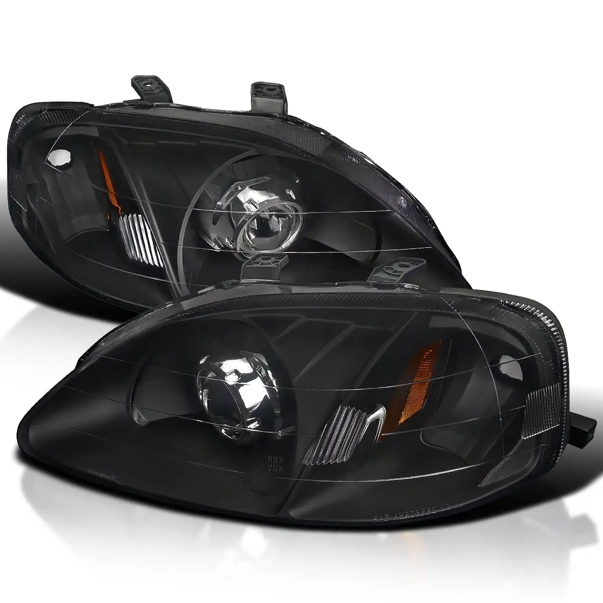 Spec-D Tuning Retrofit Style Projector Headlights Black Compatible with 1999-2000 Honda Civic 2/3/4Dr Left + Right Pair Headlamps Assembly