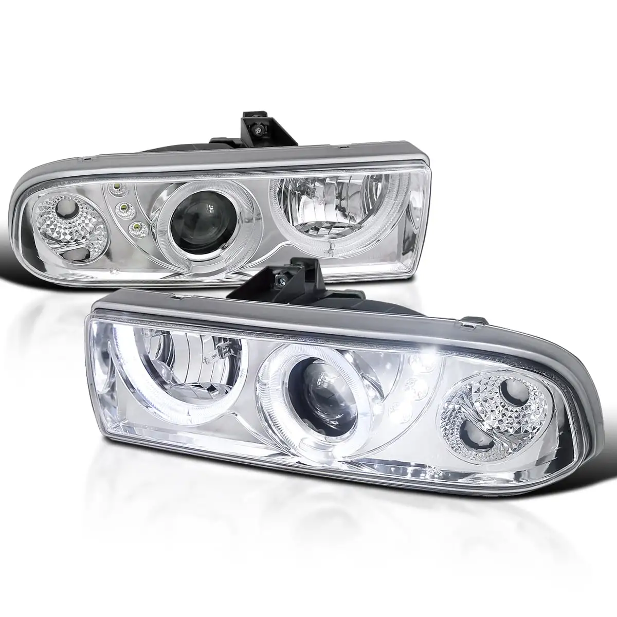 Spec-D Tuning SMD LED Dual Halo Chrome Housing Clear Lens Projector Headlights Compatible with 1998-2004 Chevy S10 Pickup. 1998-2004 Chevy S10 Blazer Left + Right Pair Headlamps Assembly