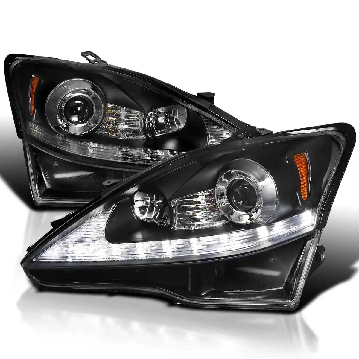 Spec-D Tuning SMD LED Signal Projector Headlights Black Compatible with 2006-2010 Lexus IS250 IS350. Left + Right Pair Headlamps Assembly