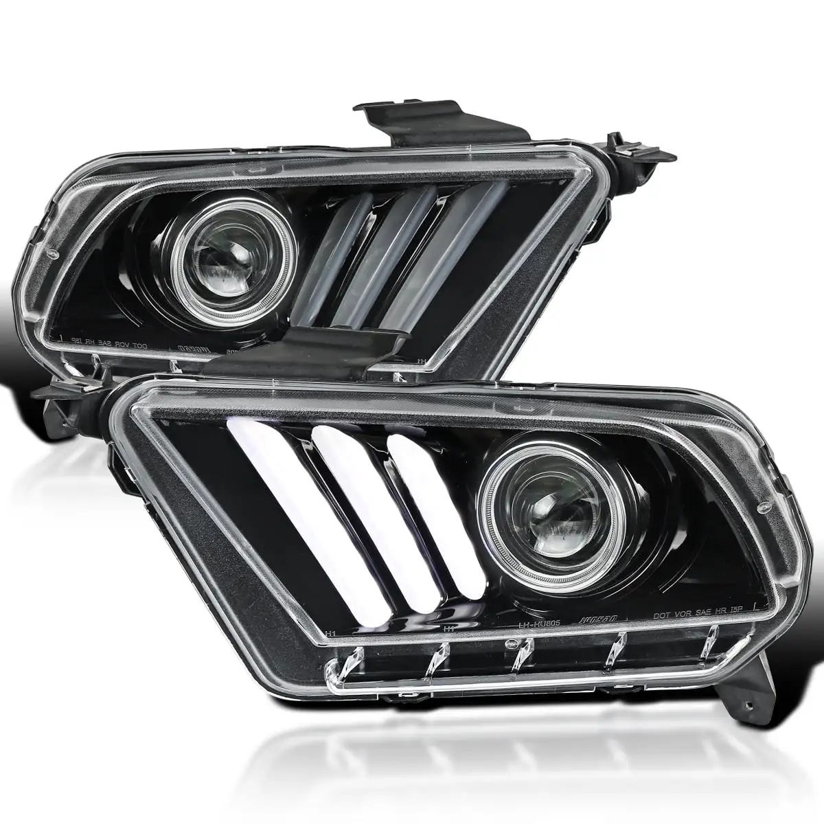 Spec-D Tuning Sequential LED Signal & Bar Jet Black Projector Headlights Compatible with 2010-2014 Ford Mustang. Left + Right Pair Headlamps Assembly