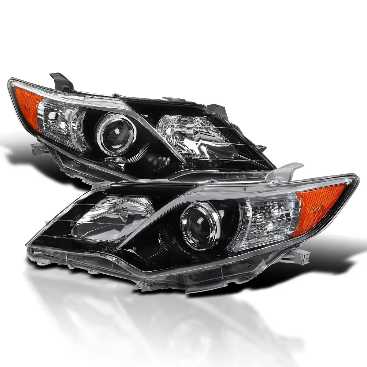 Spec-D Tuning Shiny Black SE Style Projector Headlights Compatible with 2012-2014 Toyota Camry. Left + Right Pair Headlamps Assembly