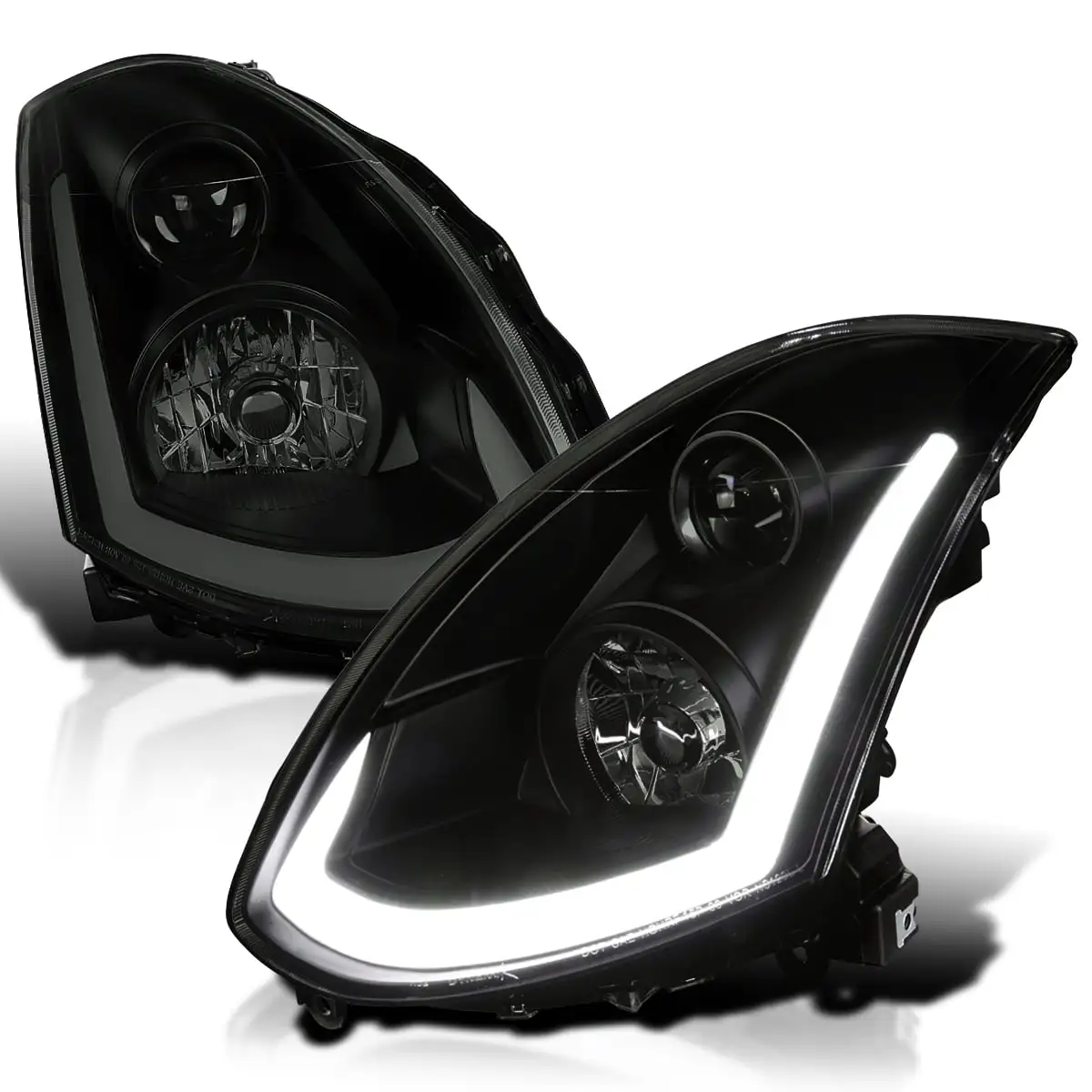 Spec-D Tuning Smoke Black Projector Headlight Integrated LED Signal Compatible with 2003-2007 Infiniti G35 Coupe. Left + Right Pair Headlamps Assembly